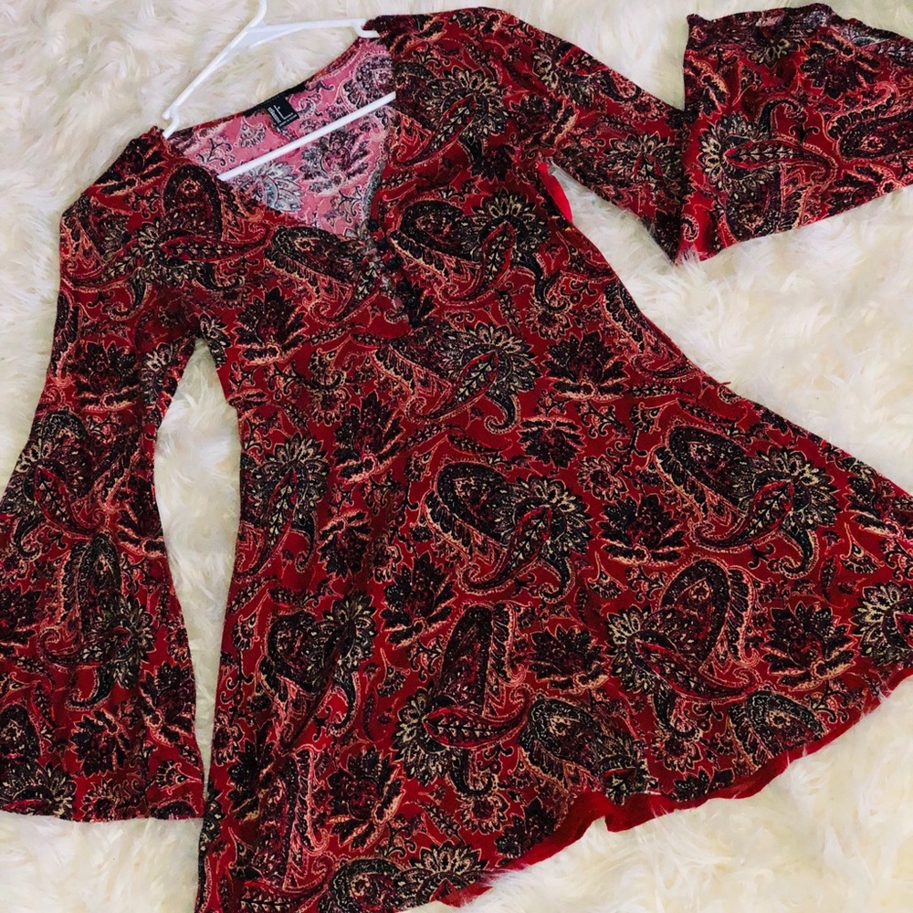 Floral Bohemian Style Dress with Bell Sleeves